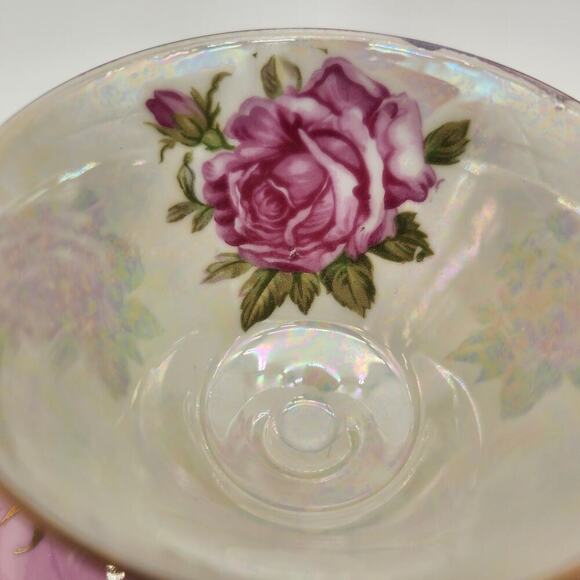 Royal Halsey Vintage Lusterware Pedestal Rose Tea Cup And Saucer Pink Gold‎ - Picture 2 of 9